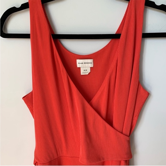 SIZE M CLUB MONACO JADRIEN WRAP MIDI SLEEVELESS RIBBED LINED DRESS CORAL ORANGE - Picture 7 of 7